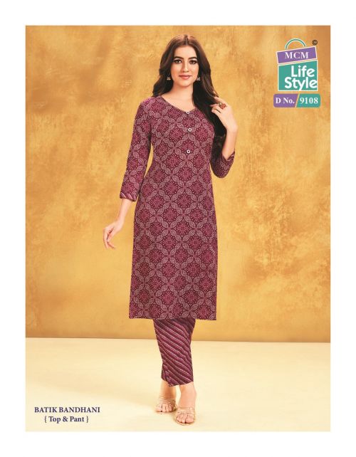 Mcm Priyatama Batik Printed Bandhani Cotton Kurti With Pant Collection