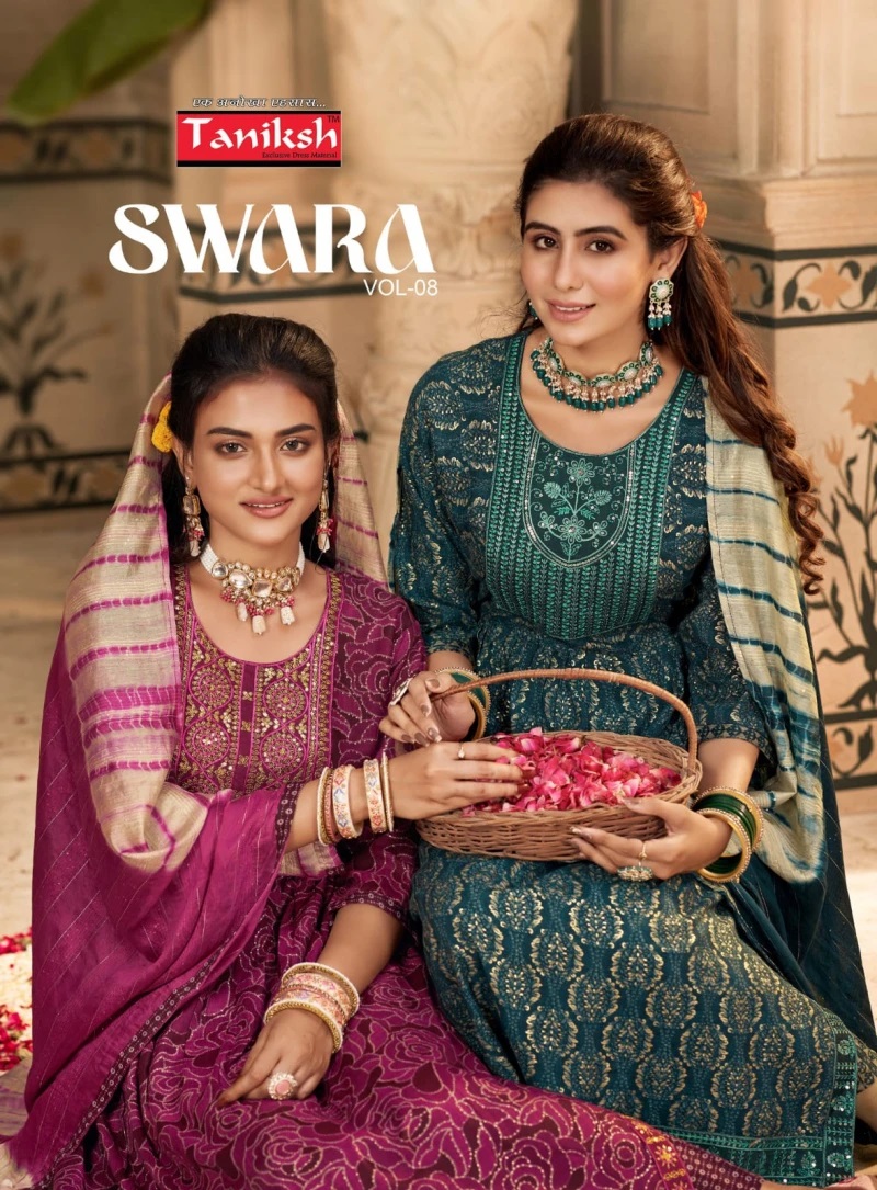 Taniksh Swara Vol 8 Embroidery Naira Kurti Pant With Dupatta Set