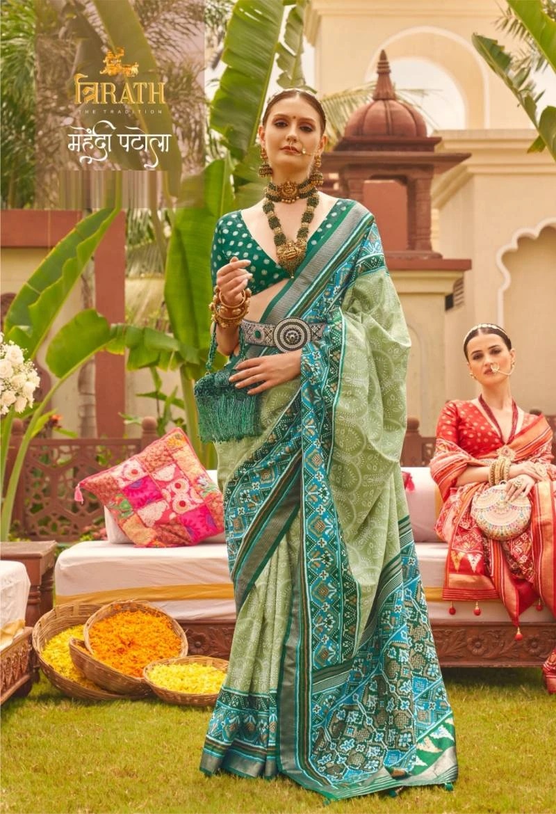 Trirath Mehendi Patola Silk Saree Wholesale Shop