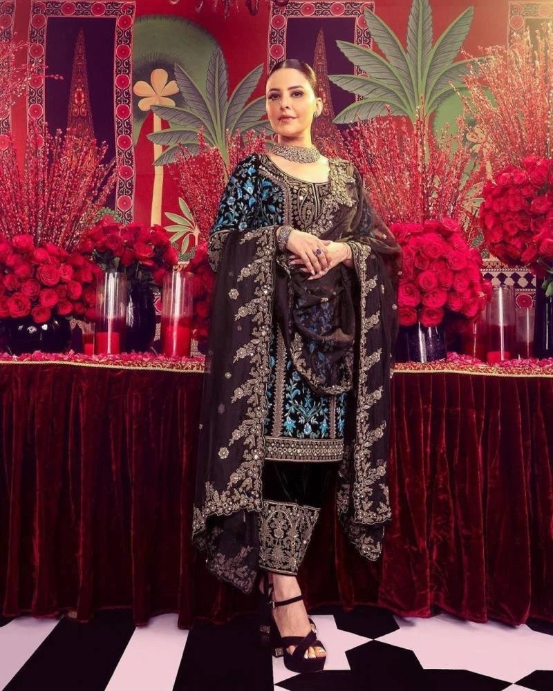 1160 Velvet With Embroidery Work Designer Salwar Suit Collection