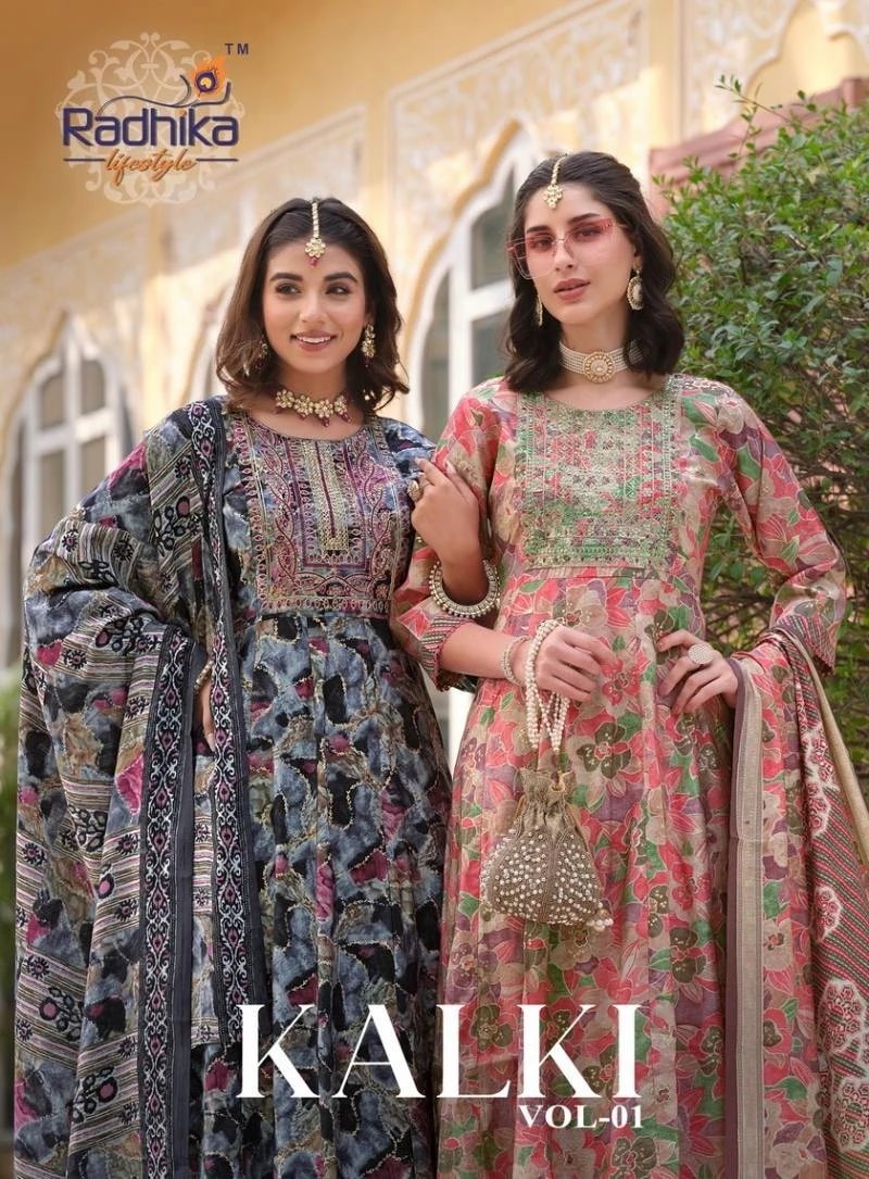 Radhika Kalki Vol 1 Embroidery Anarkali Kurti Pant With Dupatta Collection