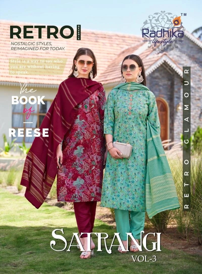 Radhika Satrangi Vol 3 Model Printed Kurti Pant With Dupatta Collection