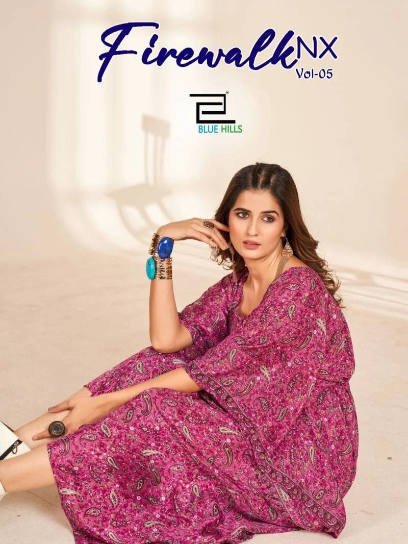Blue Hills Fire Walk Vol 5 Nx Stylish Kaftan Kurti Collection