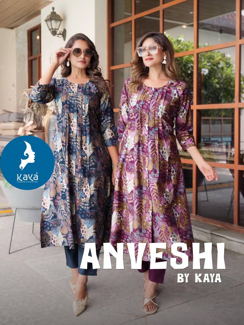 Kaya Anveshi Vertican Printed Designer Kurti With Bottom Collection