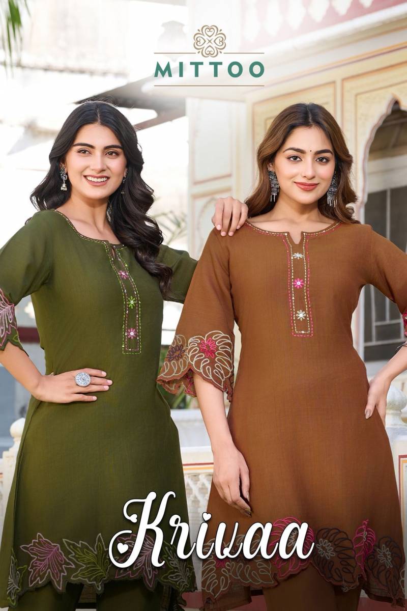 Mittoo Krivaa Viscose Thread Work Designer Co Ord Set