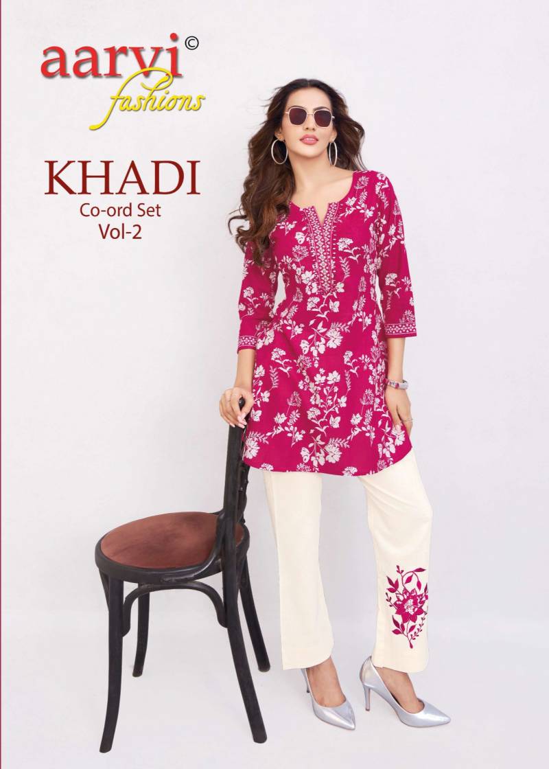 Aarvi Khadi Co Ord Set Vol 2 Pure Cotton Printed Tops And Bottom