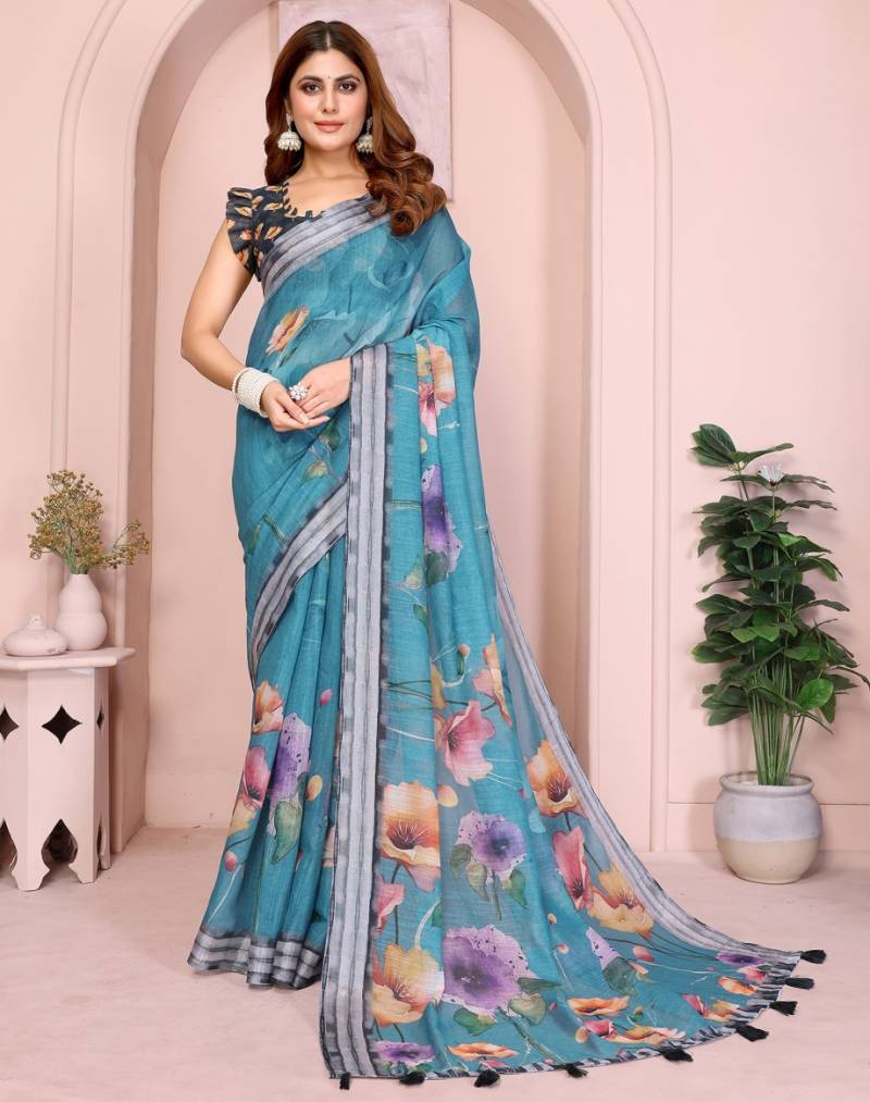 Vc Krishi A Linen Cotton Printed Saree Collection