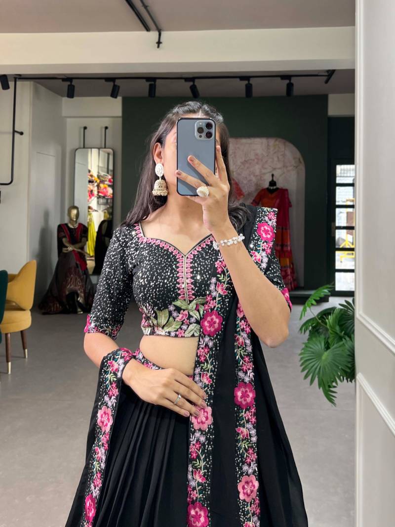 Taraa L 1403 Georgette Designer Black Lehenga Choli Collection