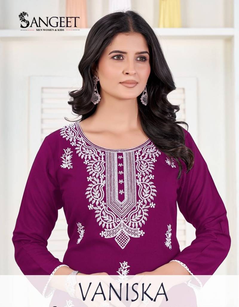 Sangeet Vaniska White Embroidery Work Daily Wear Kurti Collection