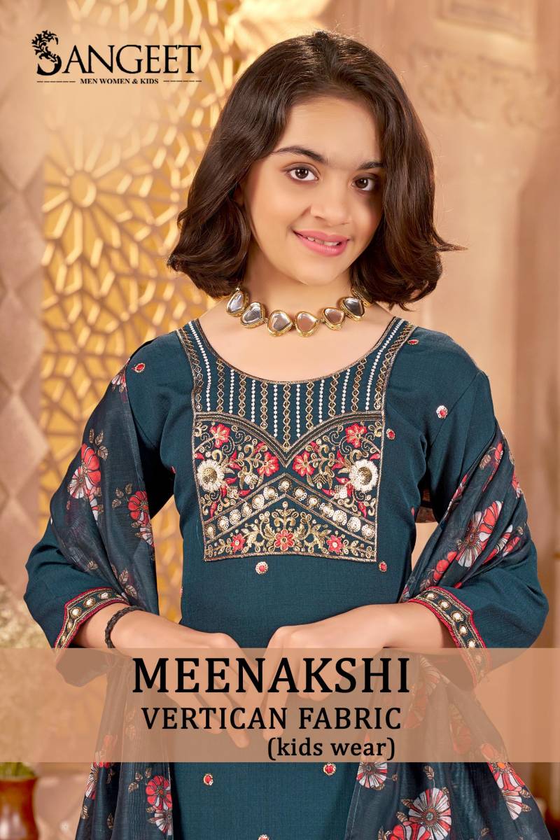 Sangeet Meenakshi Daughter Embroidery Kids Kurti Pant And Dupatta