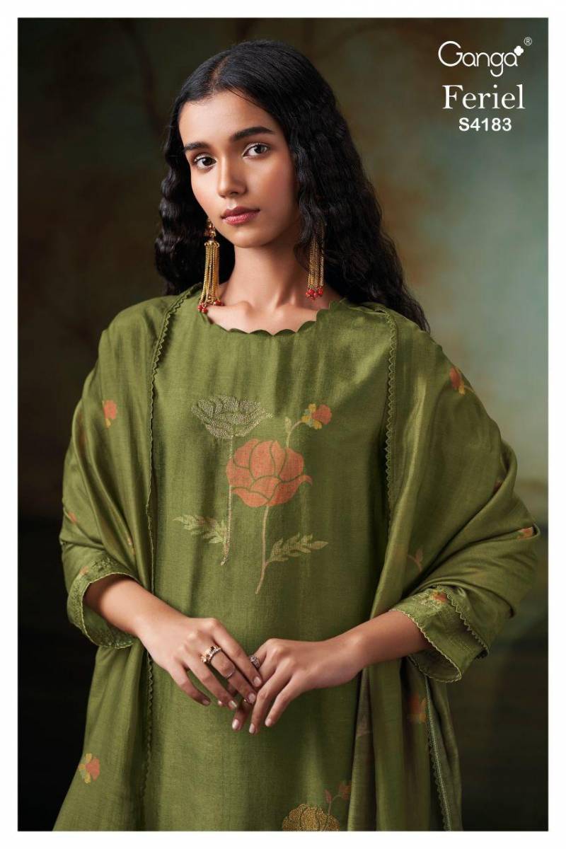 Ganga Feriel 4183 Bemberg Silk Embroidery Work Salwar Suits Collection