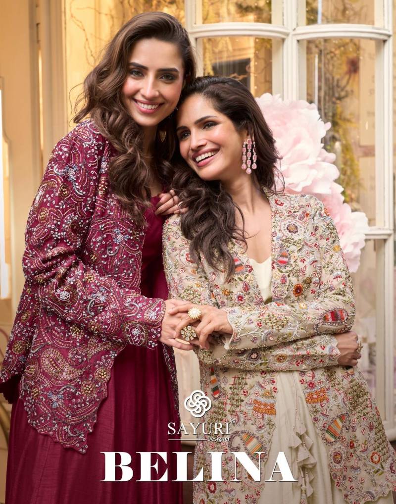 Sayuri Belina Silk Stylish Festival Wear Designer Gown And Jacket Collection