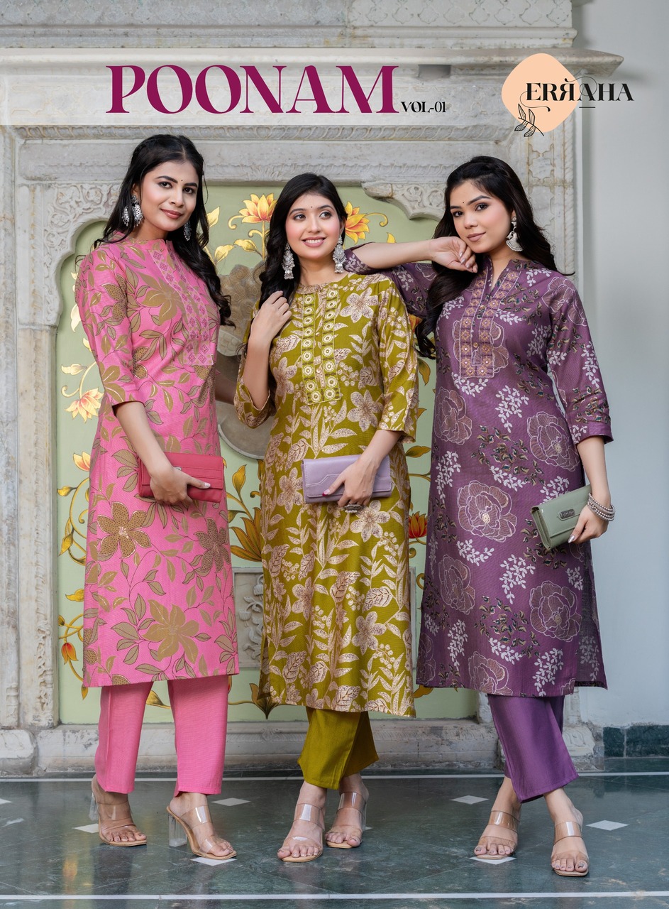 Erraha Poonam Vol 1 Silk Printed Fancy Kurti With Bottom Collection