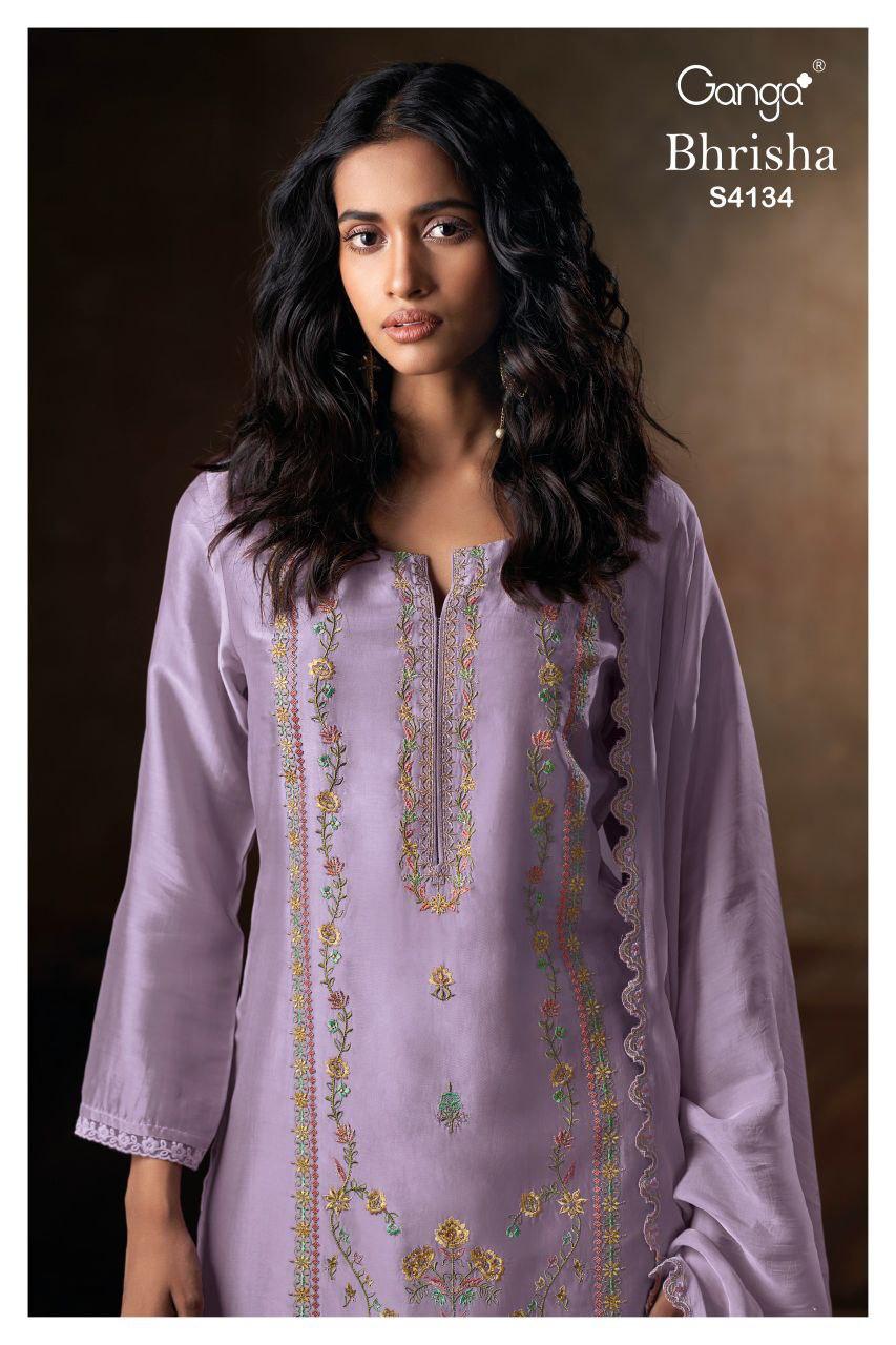 Ganga Bhrisha 4134 Silk Embroidery Salwar Suits Collection