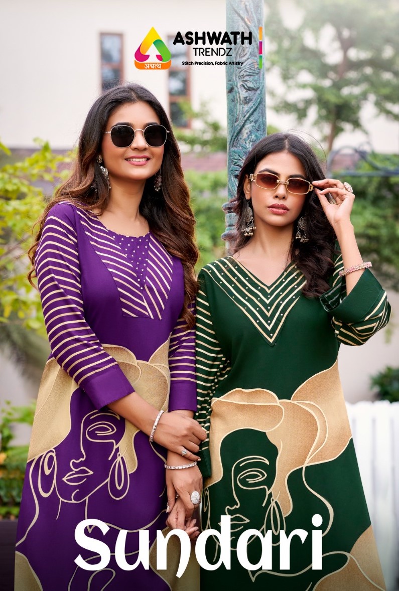At Sundari Rayon Handwork Fancy Kurti And Bottom Collection