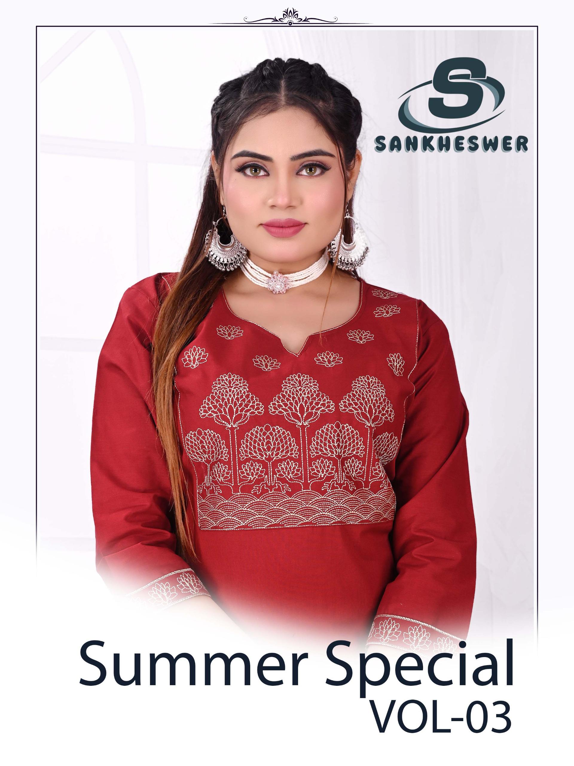 Sankheswer Summer Special Vol 3 Neck Work Kurti And Bottom Collection