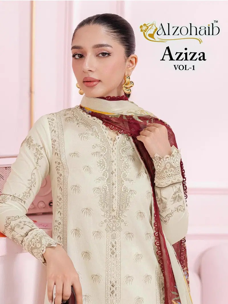 Alzohaib Aziza Vol 1 Pure Cotton With Heavy Patch Work Pakistani Salwar Kameez