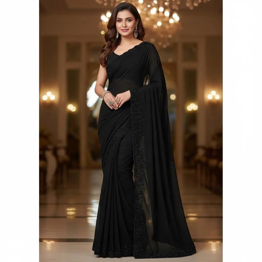 Prinyas Design -730 Latest New Black Beeds Party Wear Saree Collection