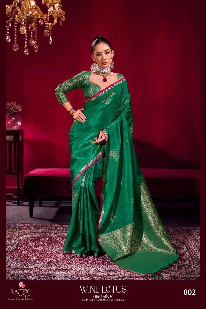 Rajtex Wine Lotus Linen Handloom Silk Saree Collection