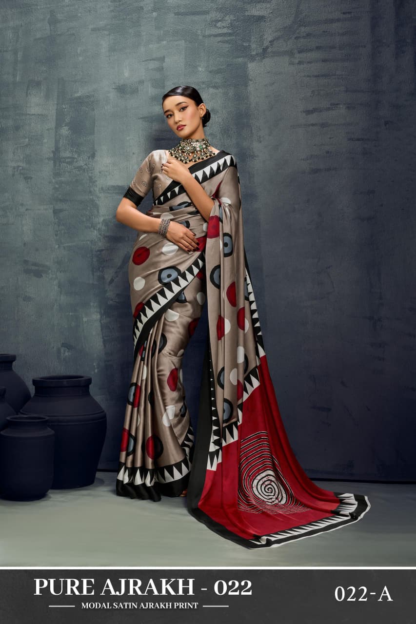 Pure Ajrakh 022 A To F Ajrakh Printed Saree Collection
