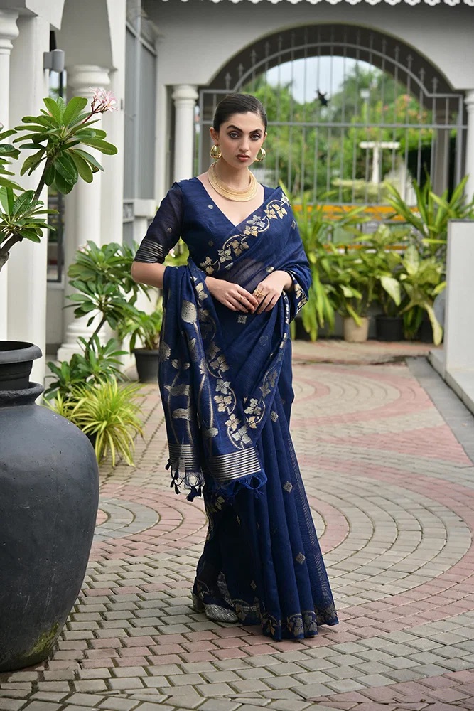 Jf 3420 Soft Jute Linen Silk Traditional Saree Collection