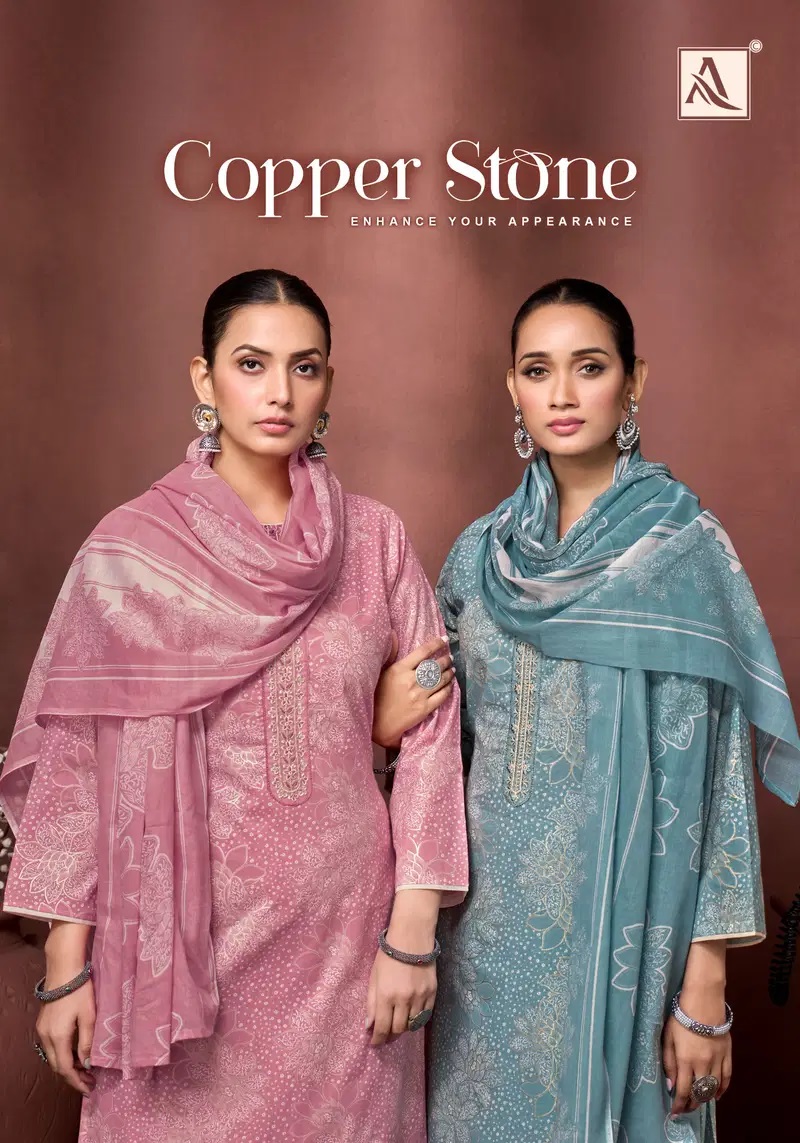 Alok Copper Stone Foil Printed Cotton Dress Material Collection