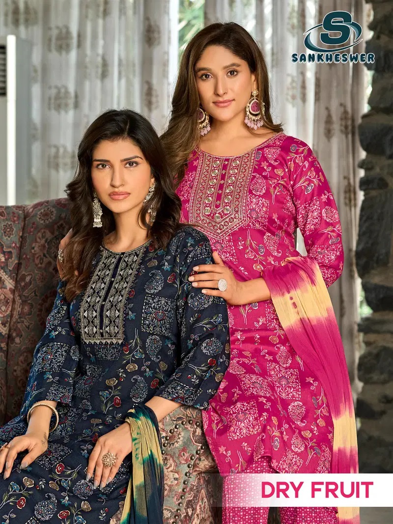 Sankheswer Dry Fruit Vol 1 Printed Kurti With Bottom Dupatta