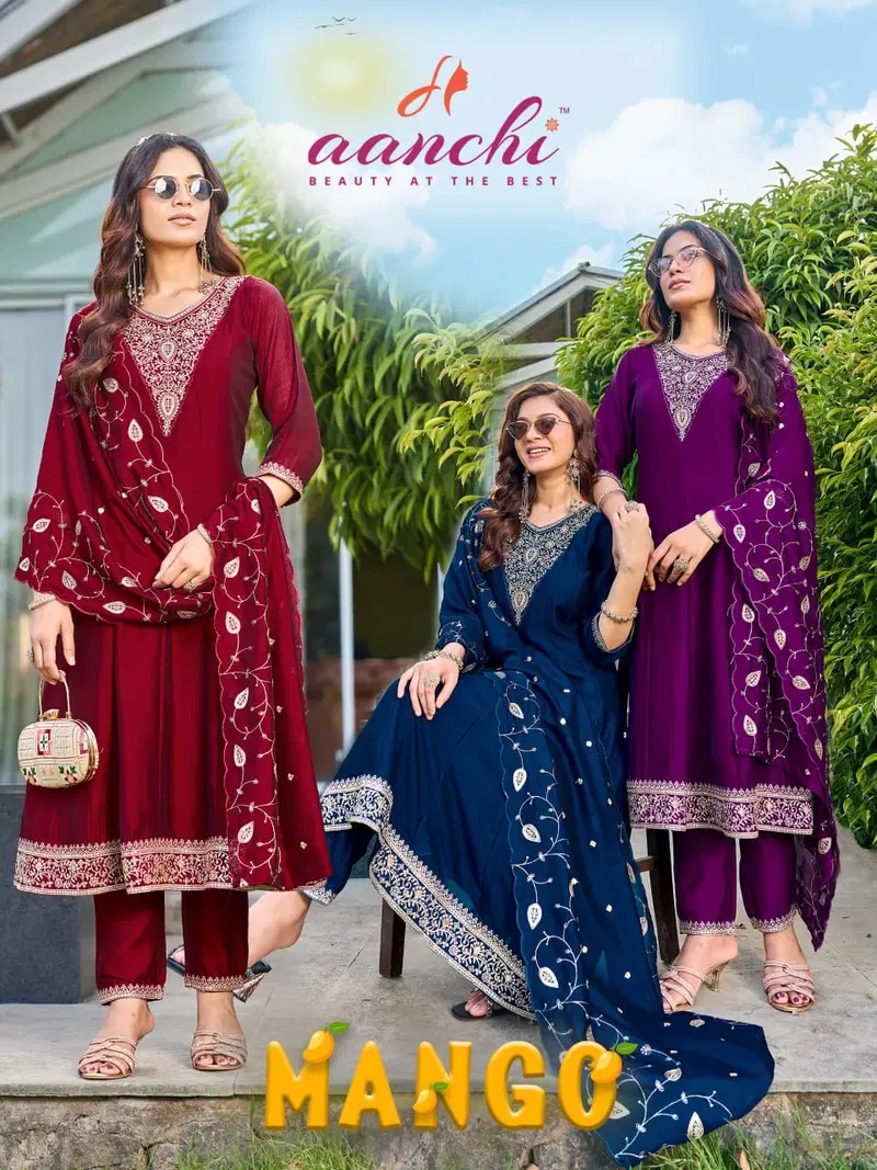 Aanchi Mango Vichitra Silk Anarkali Kurti With Bottom Dupatta