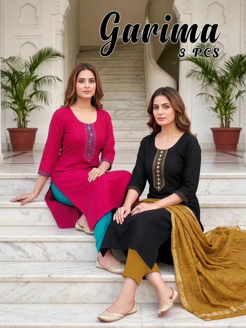 Garima Vol 3 Vertican Embroidery Work Kurti Set With Dupatta