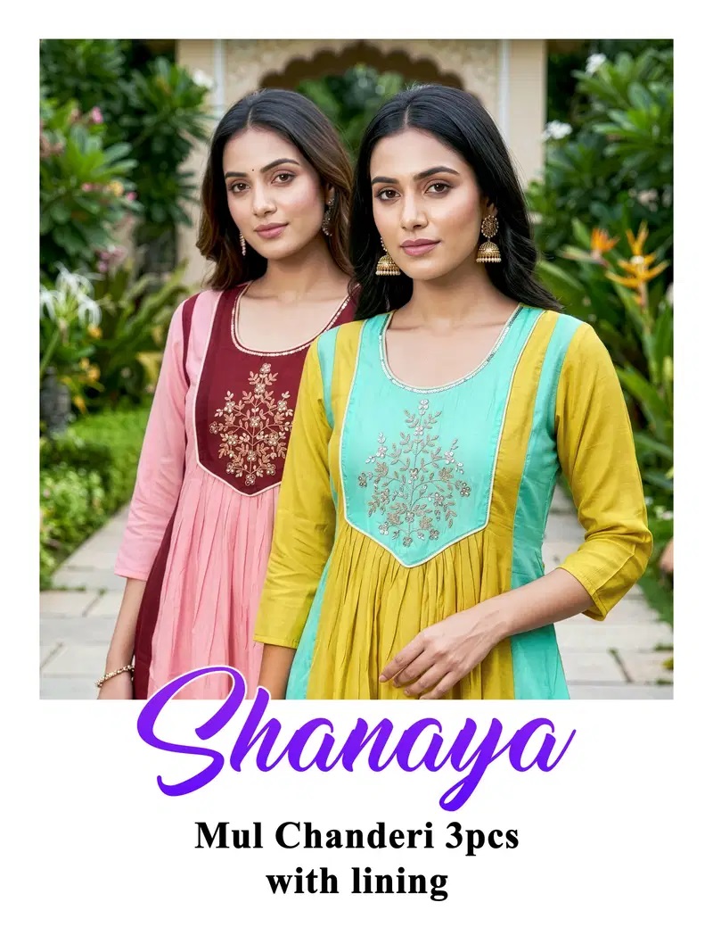 Shanaya Vol 1 Mul Chanderi Anarkali Kurti Bottom With Dupatta