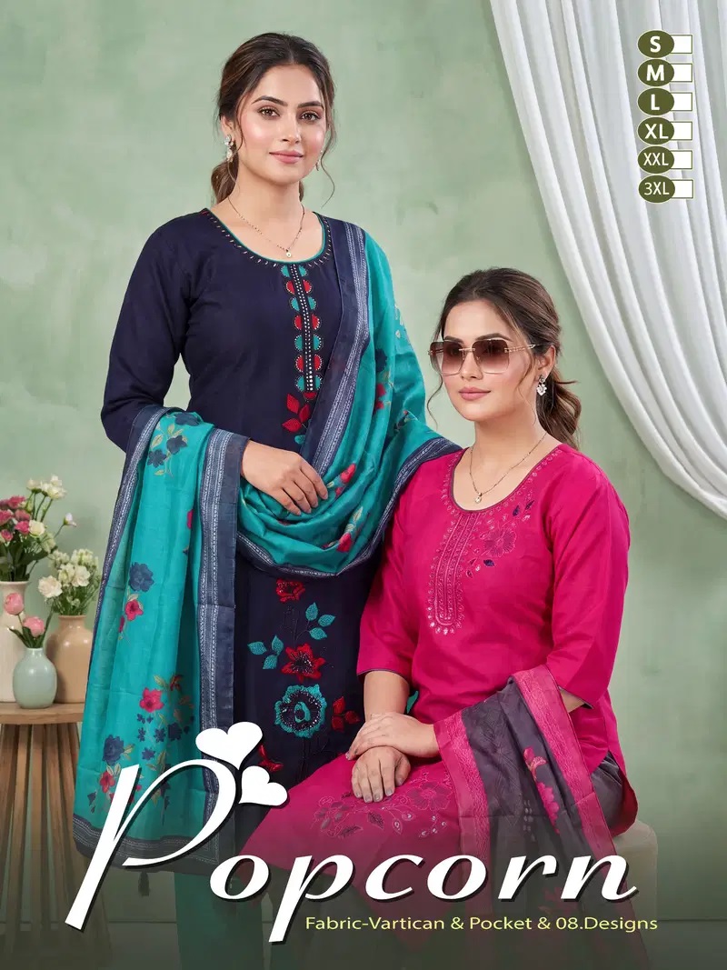 Popcorn Vol 8 Embroidery Worked Kurti Set With Dupatta
