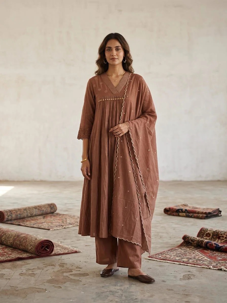Naisha K 974 Mulmul Cotton Kurti Set With Dupatta