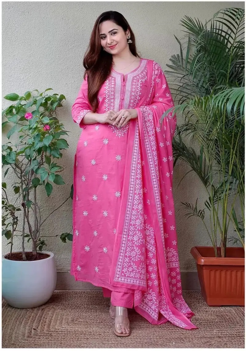 Dhruvi 443 Viscose Pink Kurti With Pant Dupatta Online In India