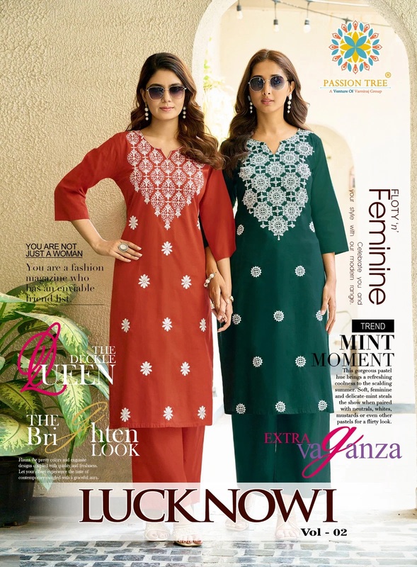 Lucknowi Vol 2 Dhabu Cotton Lucknowi Work Kurti With Bottom