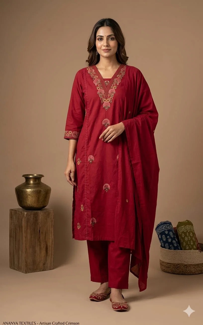 Nisha 1033 Cotton Embroidered Work Kurti Set With Dupatta
