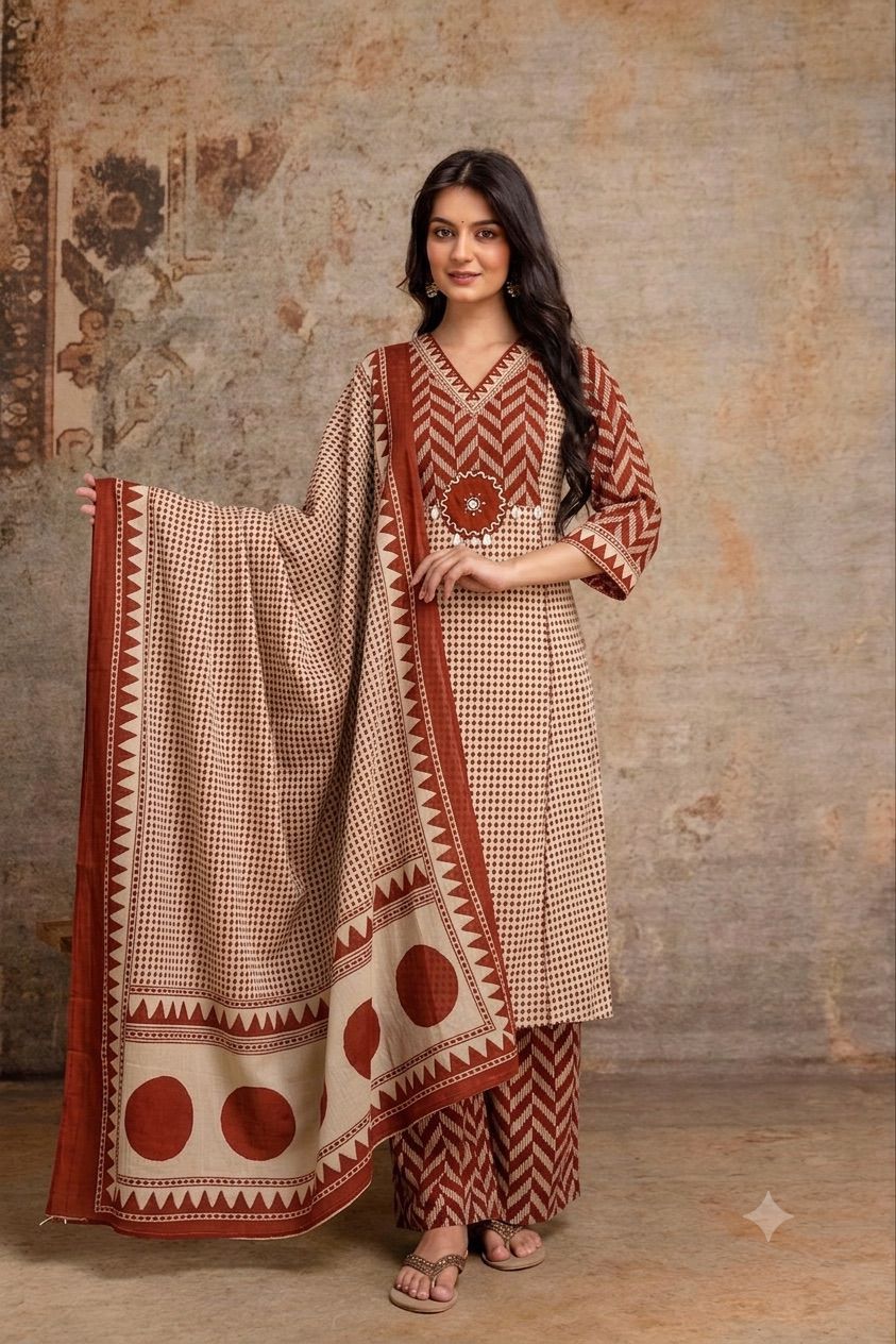 Nisha K 1037 Cotton Kurti With Bottom Dupatta