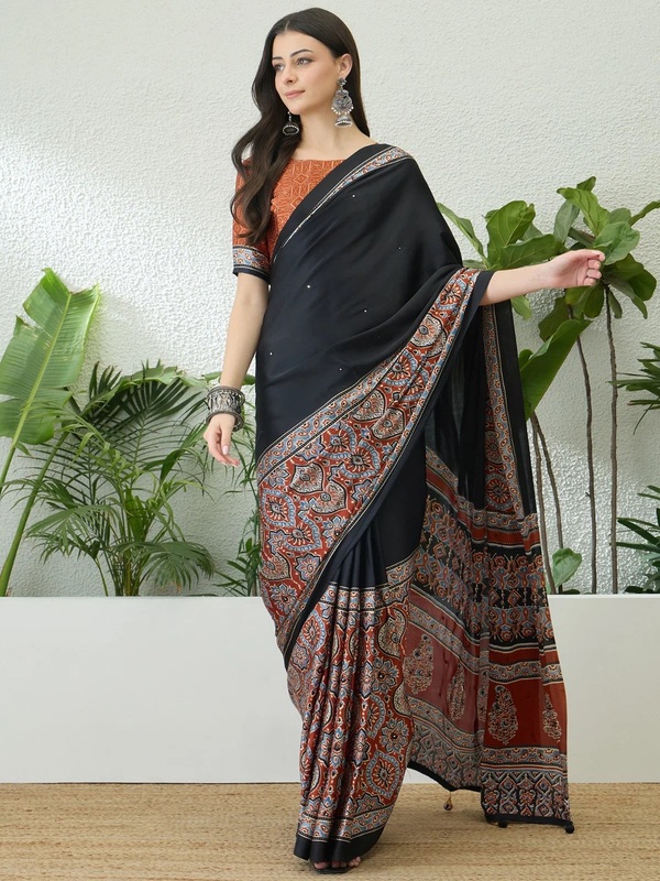 Lux Vol 40 Ajrakh Printed Hand worked Saree Collection