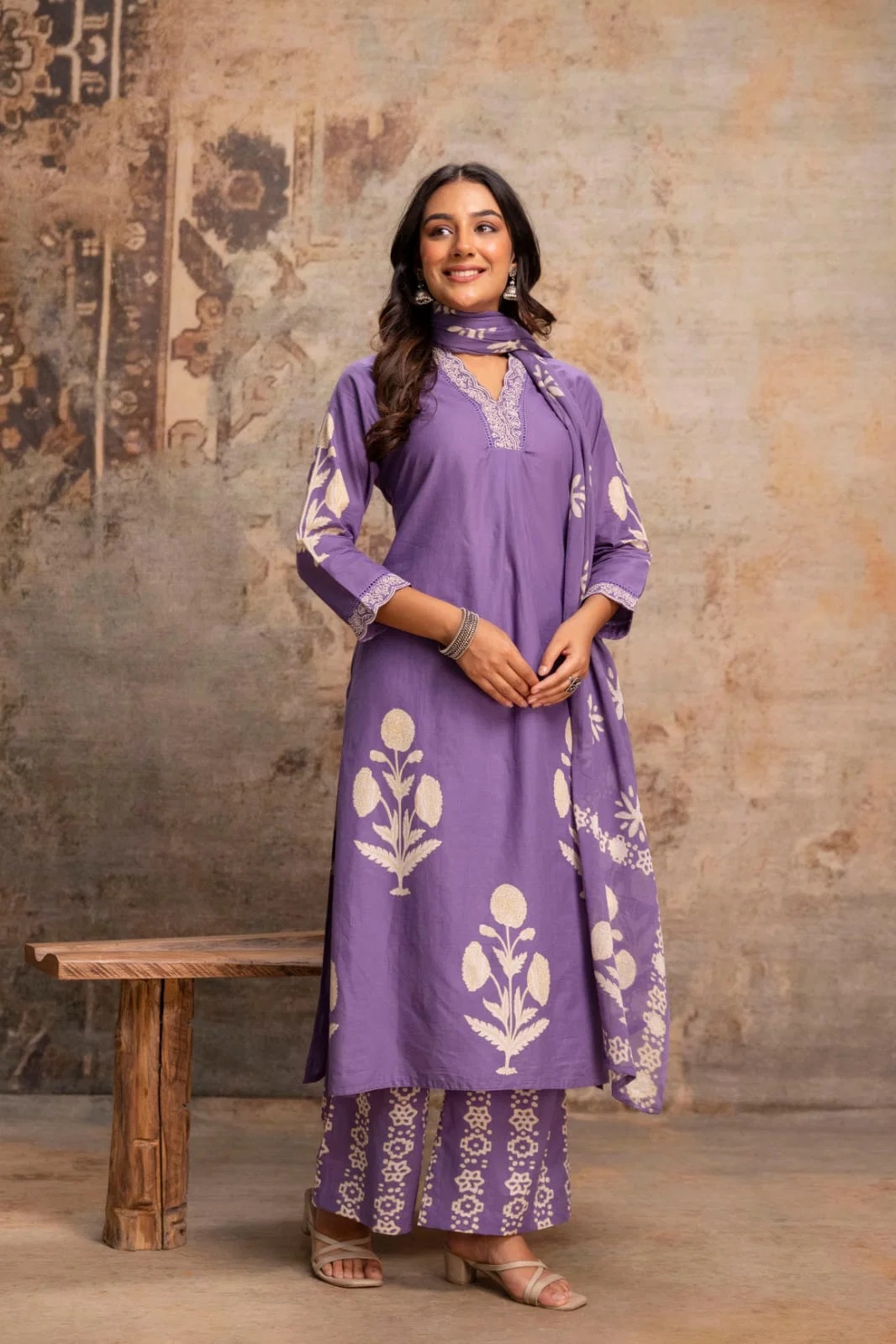 Nisha K 1040 Cotton Printed Kurti With Bottom Dupatta