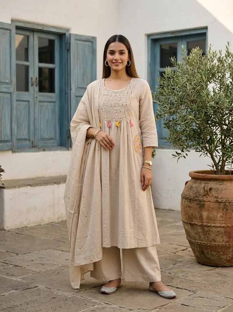 Nisha K 1046 Embroidered Kurti With Bottom Dupatta