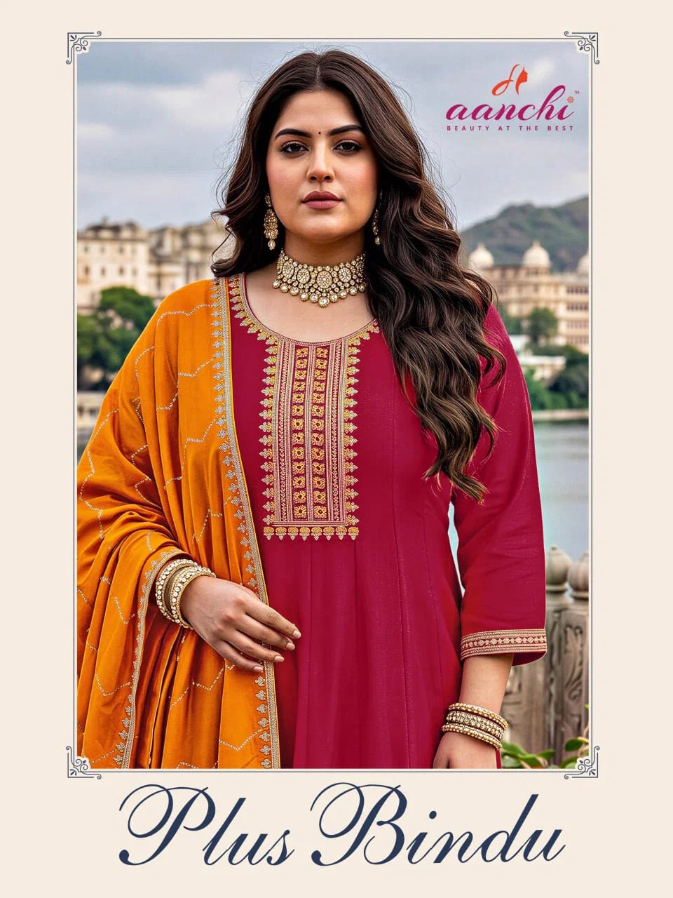Aanchi Plus Bindu Vichitra Silk Plus Size Kurti Set With Dupatta