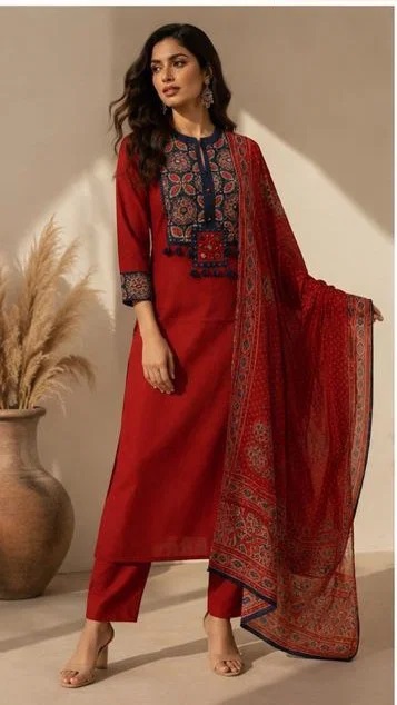 Nisha K 1054 Cotton Kurti With Bottom Dupatta