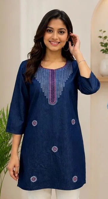 Tlc Vol 05 Denim Embroidered Short Kurti Collection