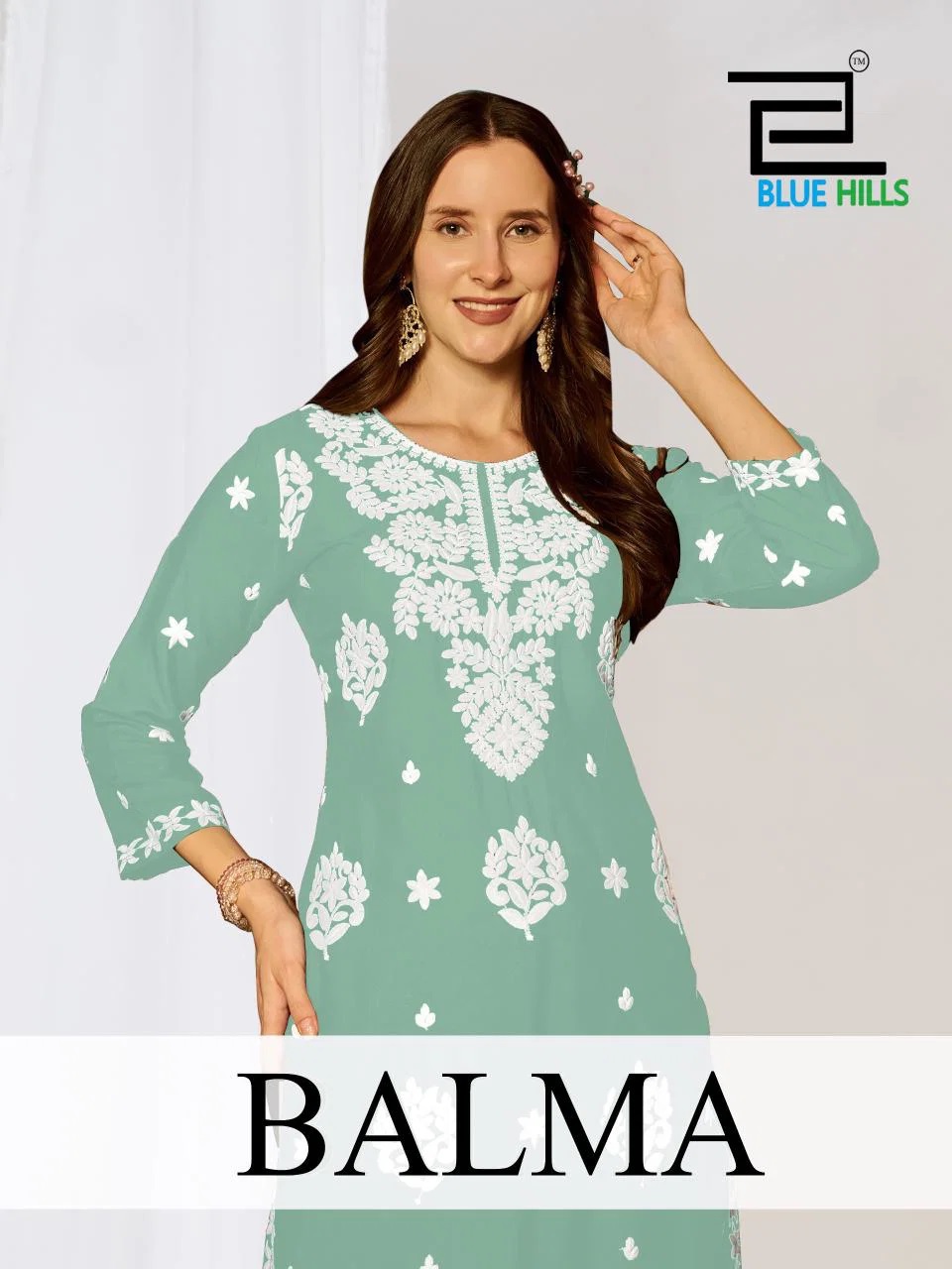 Blue Hills Balma Thread Worked Kurti With Bottom