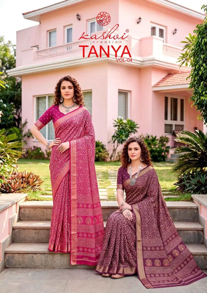 Kashvi Tanya Vol 4 Dull Moss Printed Saree Collection