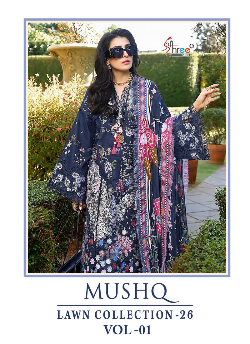 Shree Mushq Lawn Collection 26 Vol 1 Pakistani Suit Chiffon Dupatta