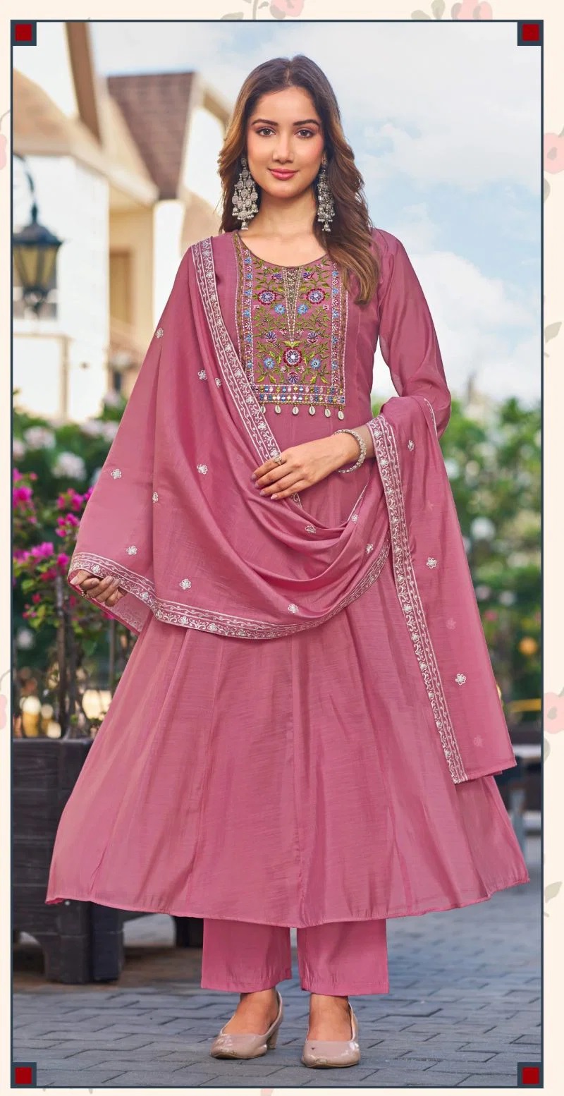 Ladies Flavour 3441 Mul Chanderi Anarkali Kurti Set Collection