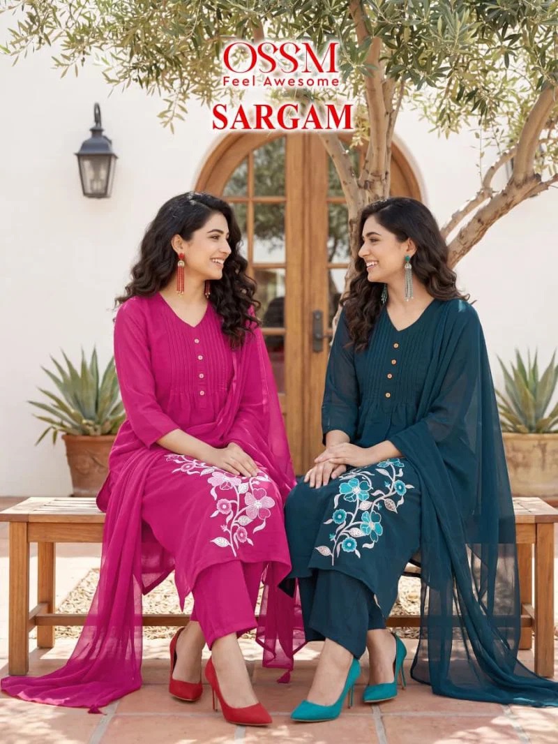 Ossm Sargam Mal Chanderi Embroidered Kurti Set With Dupatta