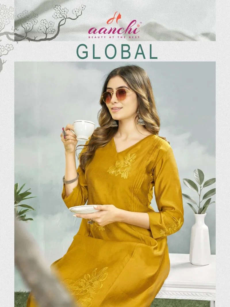 Aanchi Global Simmer Embroidery Kurti With Bottom Collection