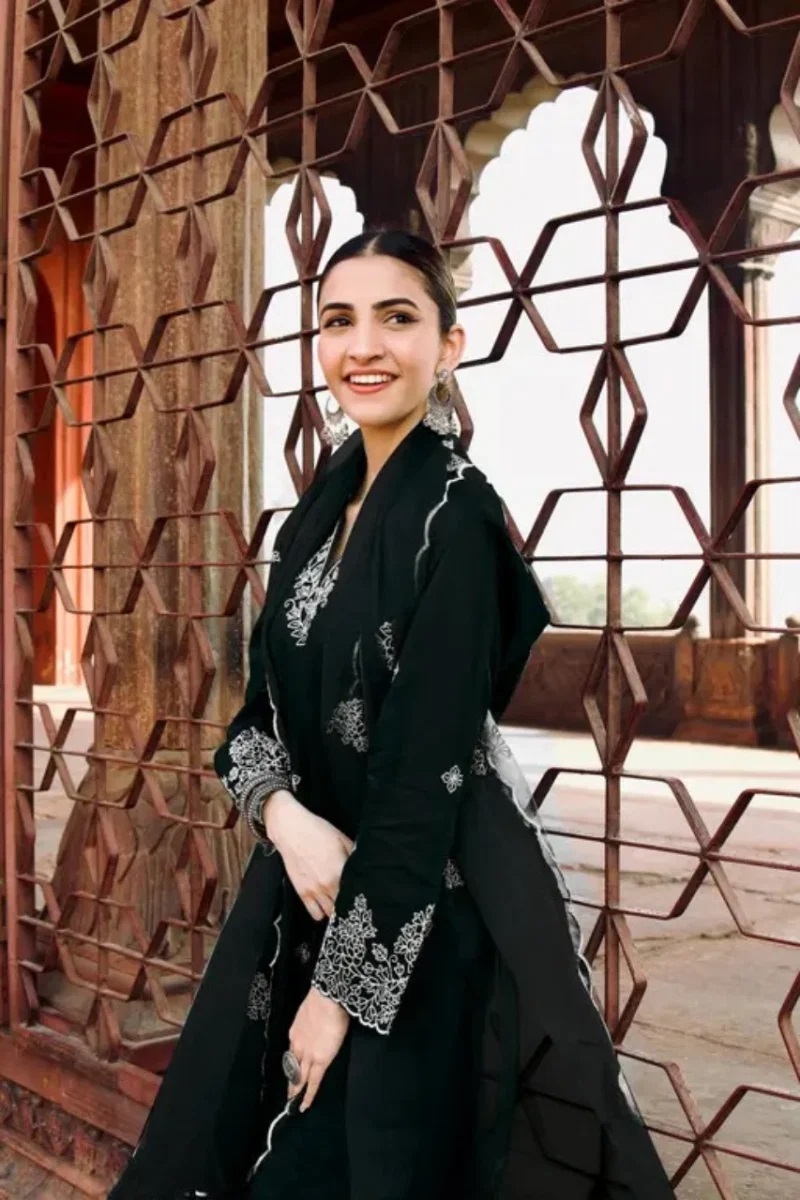 Dhruvi 479 Chanderi Embroidered Black Kurti Set With Dupatta