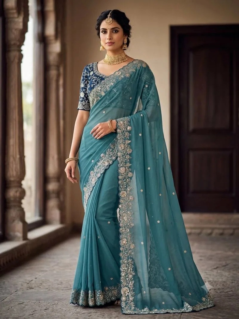 Vt 882 T Star Georgette Embroidery Worked Saree Collection